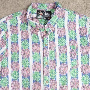 The Nutter Shirt XL Blue Pineapples All Over Hawaiian Aloha Made in USA